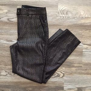 White House Black Market The Slim Ankle Black and Silver Metallic Pants 0
